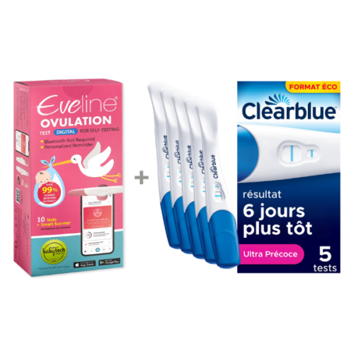 Système de fertilité intelligent Eveline et 5 tests de grossesse Clearblue Ultra Précoce