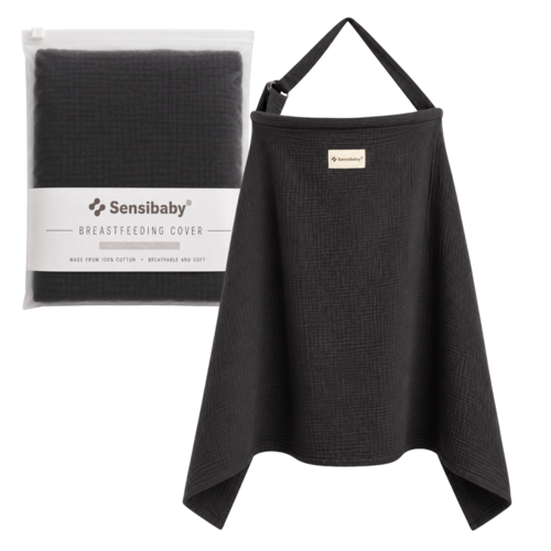 Sensibaby Tablier d'Allaitement 100% Coton Double Gaze – Ajustable et Respirant – Noir